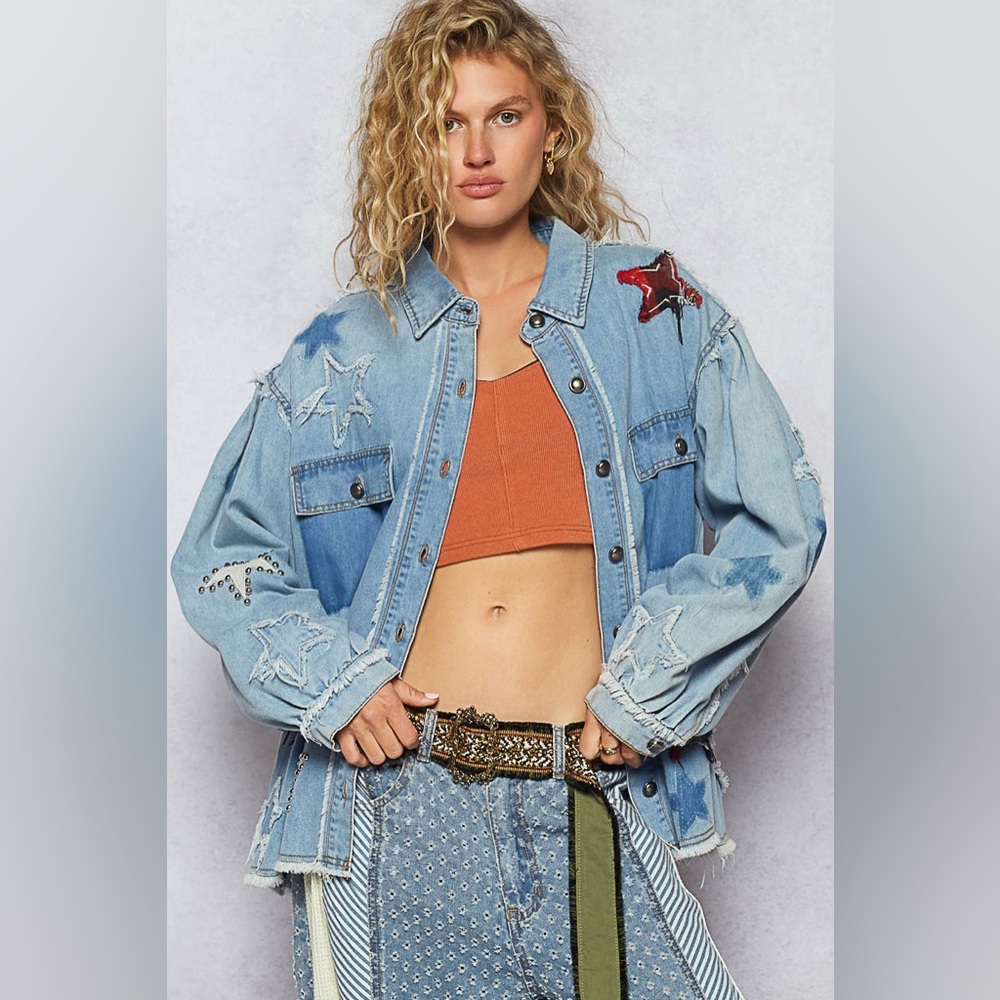 #89 POL Denim Jacket with Star Patches